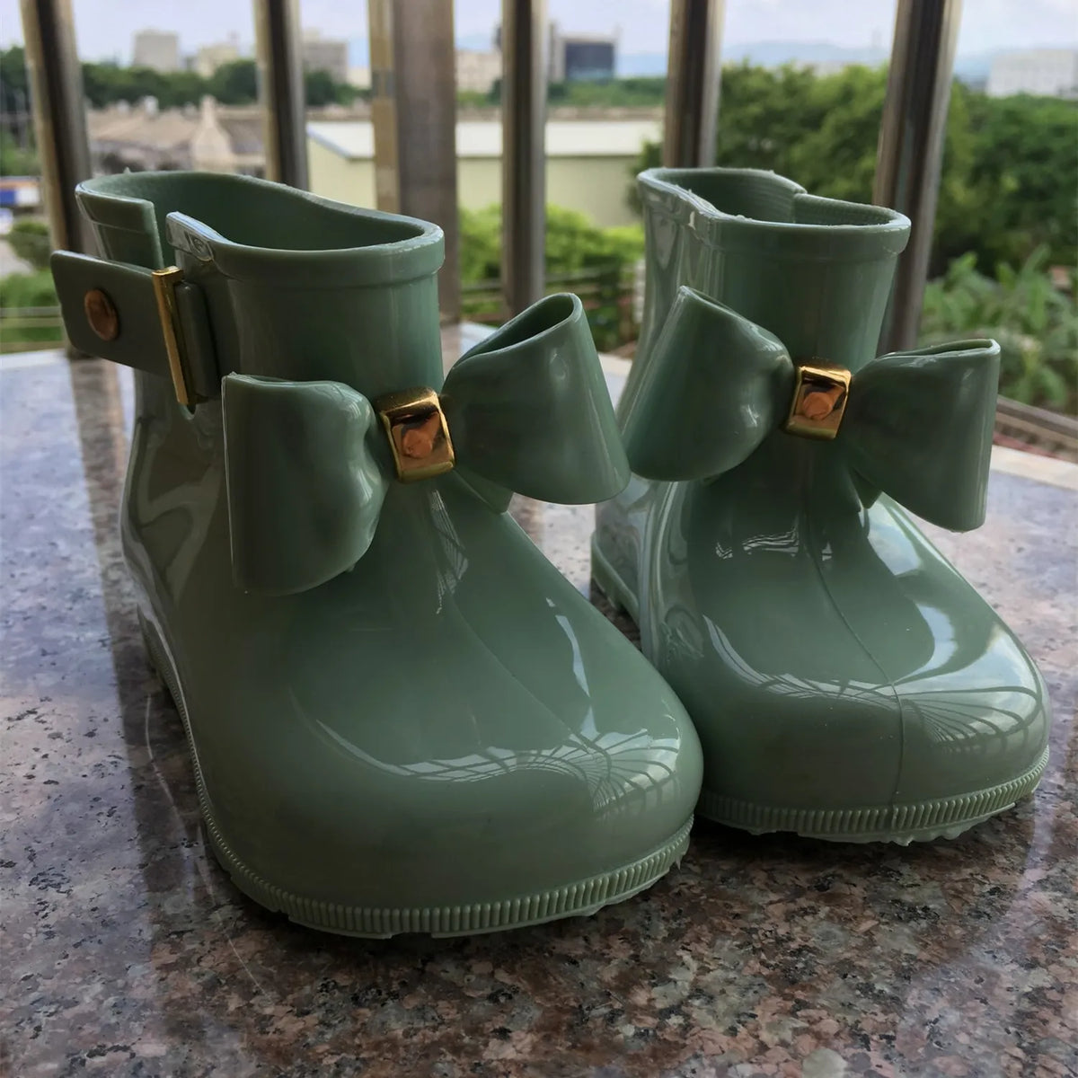 New Children Rain Boots For Girls Toddlers Kids Rain Shoes Soft PVC Jelly Boots With Bow-knot Cute Water-proof Rain Boots