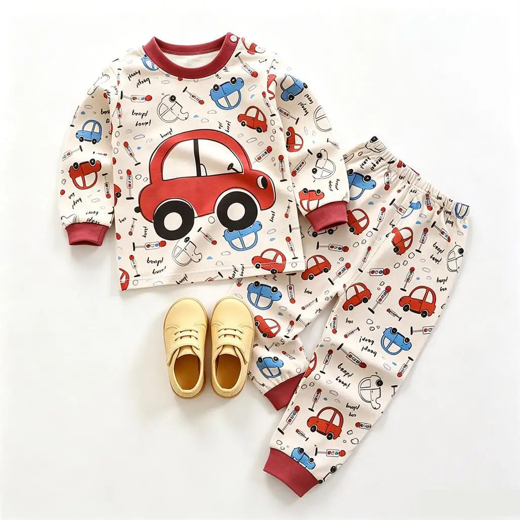 Baby Pajamas Suits Long-sleeved Two Piece Set Spring Autumn Clothing Round Neck Tops Pajamas Pants Toddler Cartoon Outfits