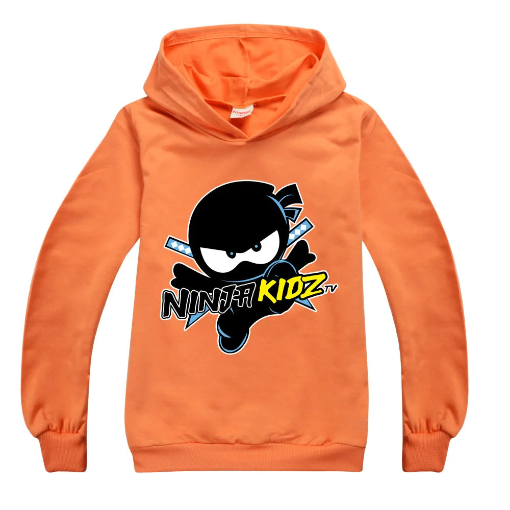Kids Funny NINJA KIDZ Hoodies Boys Casual T Shirt Cartoon Long Sleeve Children T-Shirts Spring fall Girls Tops Children Clothes