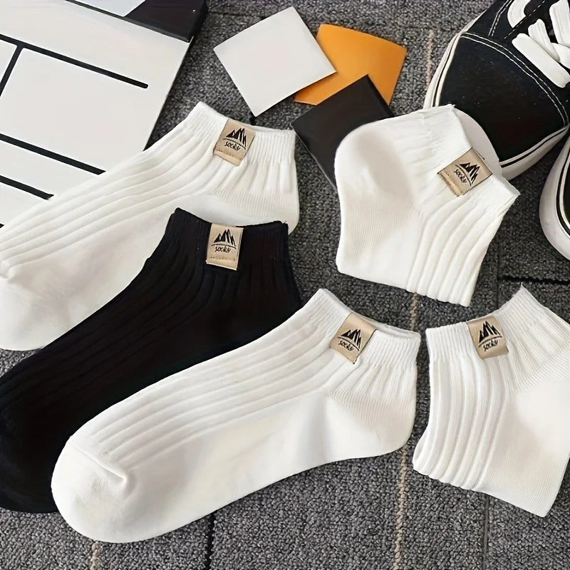 5/10 Pairs of High-Quality Men's Outdoor Sports Fitness Casual Socks in Black and White Color Comfortable and Soft Men's Socks