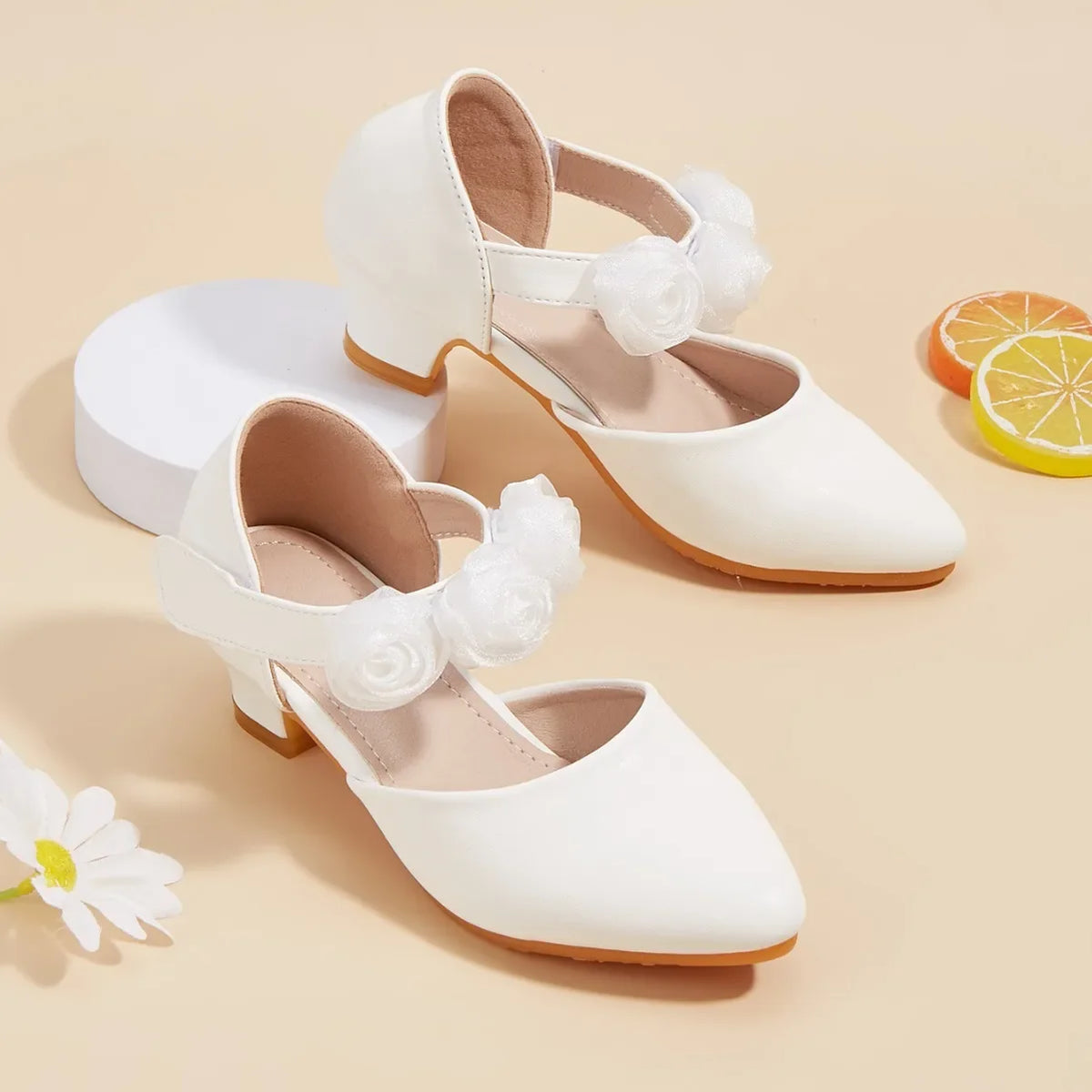 Summer New Fashion Children's Leather Shoes Rubber Soles Anti Slip Pointed-toe High Heels Flower Girls' Princess Sandals
