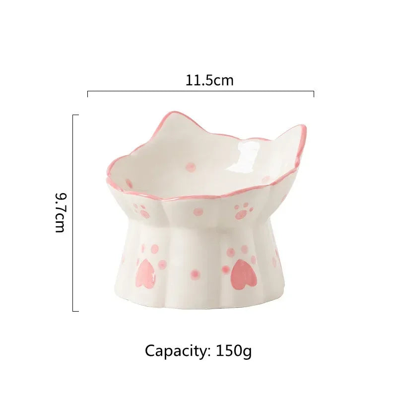 Pet Cat Ceramic Food Bowl Elevated Drinking Eating Feeders Small Puppy Dogs Snack Water Bowls Set Cats Feeding Accessories