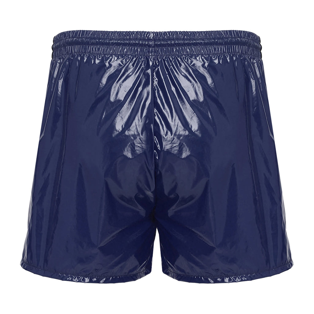 Swimwear Men's Metallic Shorts Waterproof Swimming Trunks Elastic Waistband Built-in Briefs Swim Boxer Shorts Athletic Swimsuit