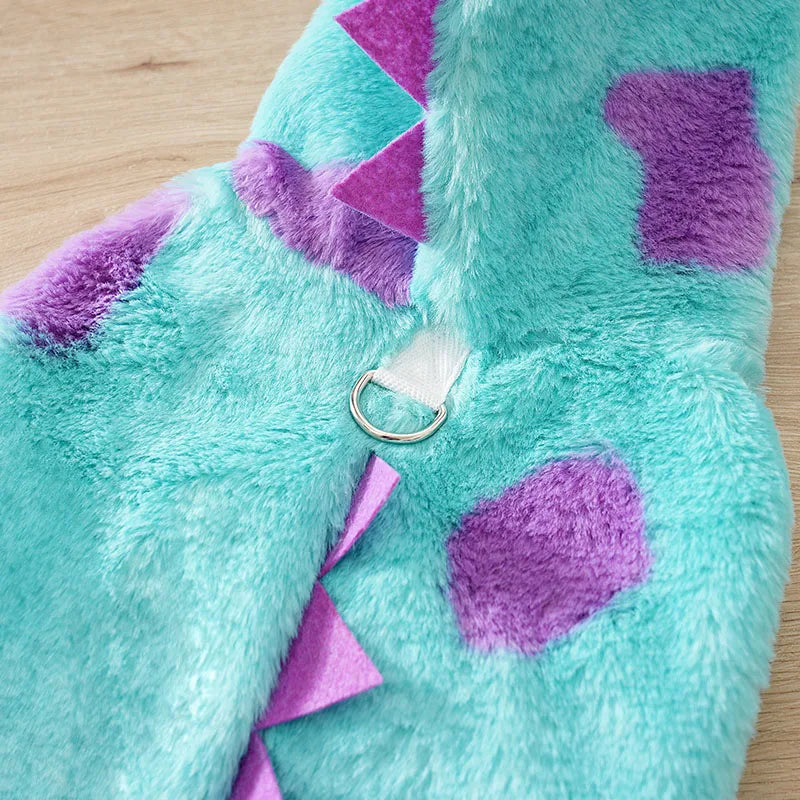 Dog Pet Clothes Hoodies Dinosaur Purple Polka Dots Warm Plush Small Puppy Medium Dogs Clothing Winter Autumn Thick Comfortable