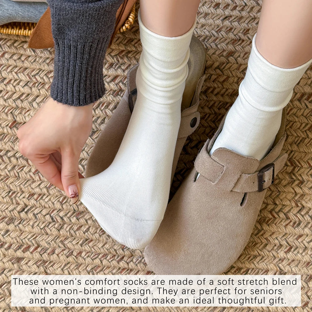 Cotton Seamless Stackable Socks for Women - Wear as Slouch or Straight, Non-Binding Cuff, Ideal Gift for Elderly & Moms-to-Be