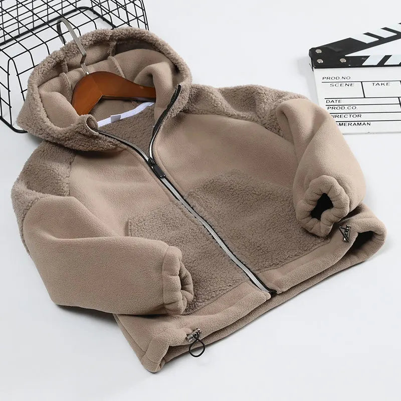 Winter Children Hooded Warmth Fleece Lined Zip Jackets Girls Boys Therme Cotton Outerwear School Kids Outfit Top Coats 3-14Years