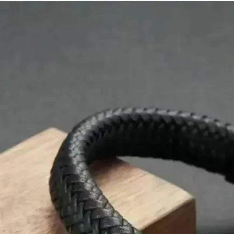 Classic Black Leather Bracelet For Men Hand Jewelry Gift Handsome Bracelet