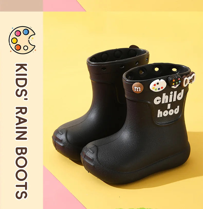 Summer Children's Rain Boots Kids Girls' Rain Shoes Waterproof Boys' High Tube Anti-slip EVA Boots Students' Baby Buckle Boots