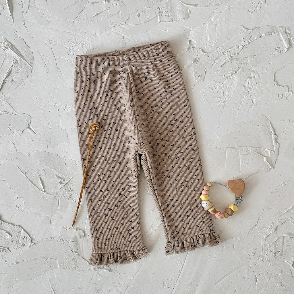 Kids Warm Pants Autumn Winter Girls Thicken Trousers Baby Comfortable Lace Hem Small Floral Print Children Casual Pants