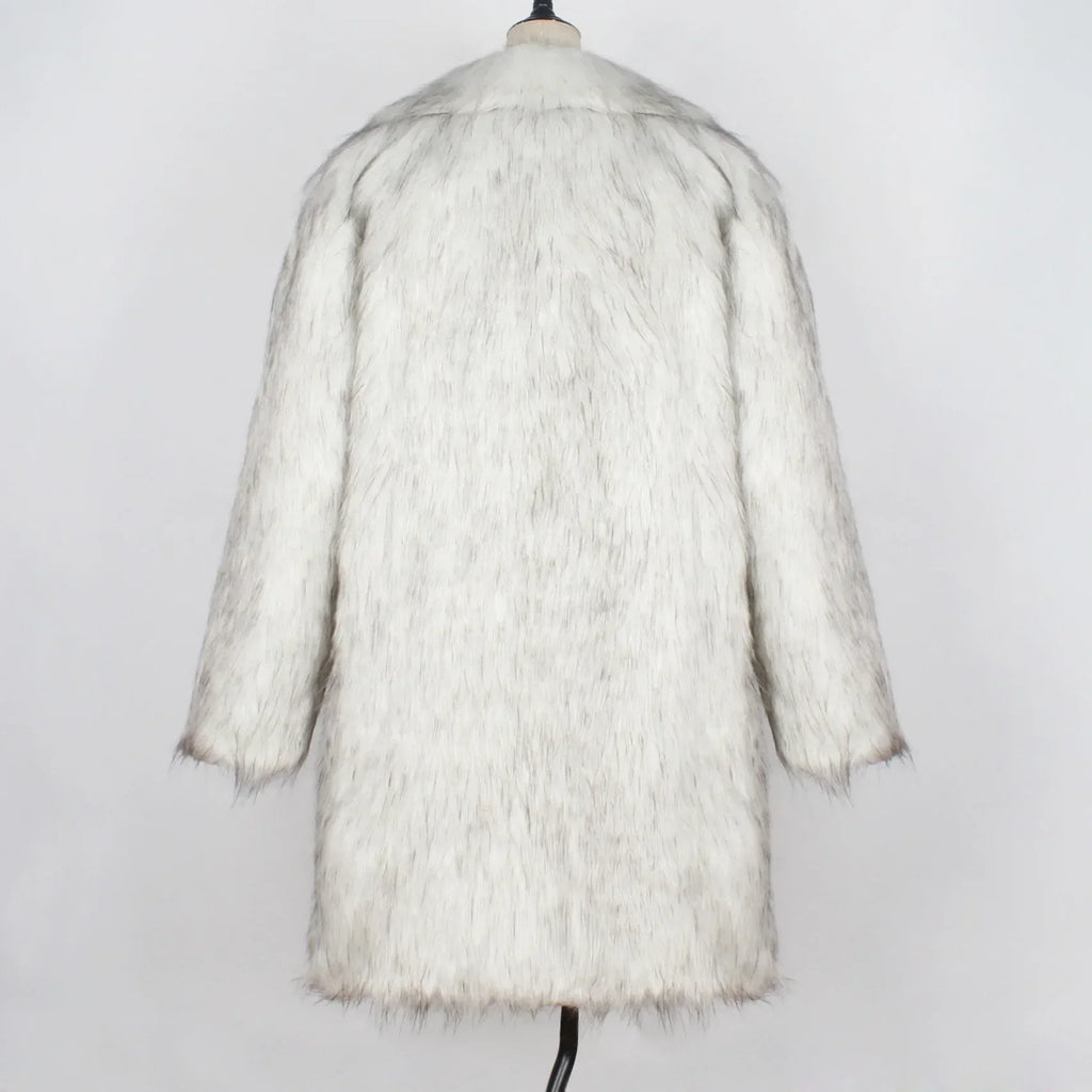 Men's Coat Warm Faux Fur Loose Autumn Winter Brown Long Coats Turn Down Collar Sleeve Men High Waist Maxi Elegant Jacket