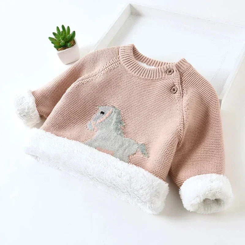 Plus Velvet Thick Baby Children Sweaters Cold Winter Soft Cotton Boys Knitwear Pullover Girls Sweater Toddler Kids Clothes Coats