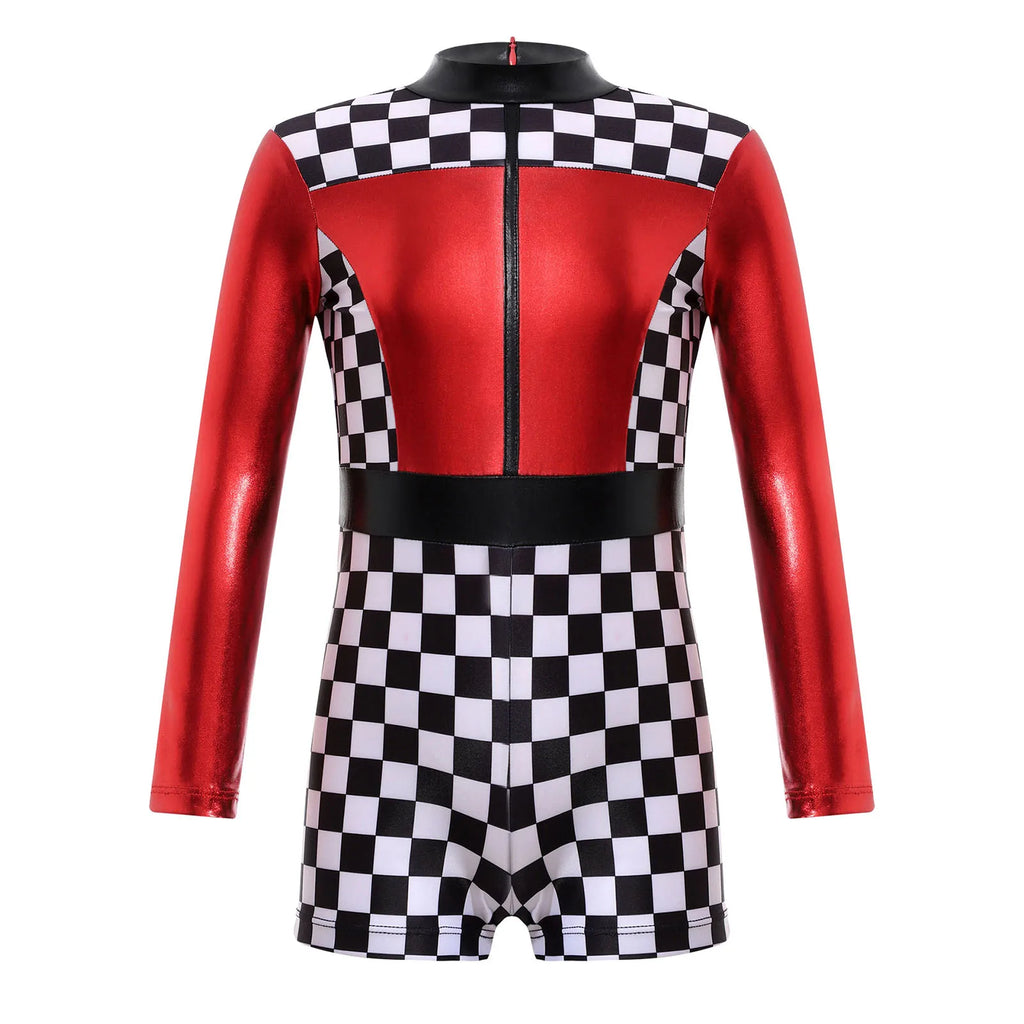 Kids Girls Race Car Driver Costume Child Racer Long Sleeve Sequins Tutu Dress Halloween Cosplay Party Carnival Fancy Dress Up
