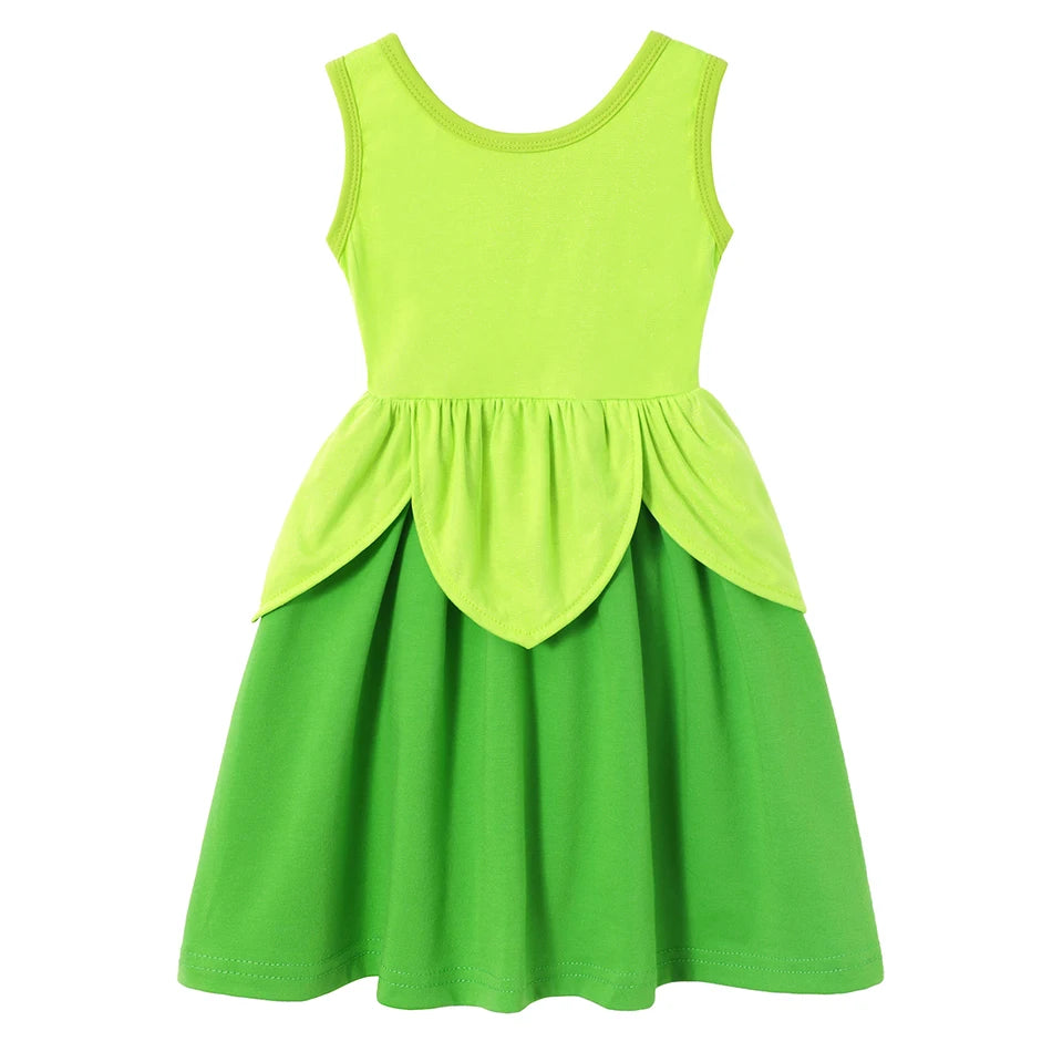Children's Casual Dress for Girls Mermaid Rapunzel Dress One-Shoulder Sling Short Sleeve Princess Costume Summer Casual Vest