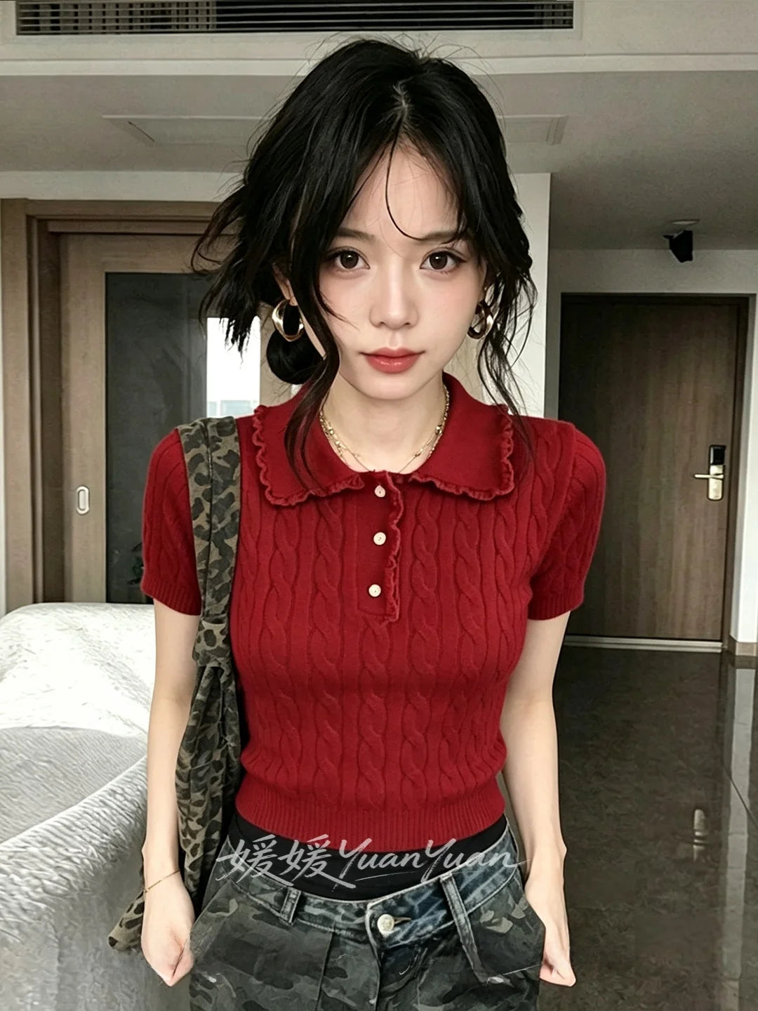 Casual  Ne Knitted Sweater ort Sve Turtlene Pullover Summer Faion Korean Sle Versatile Twisted Flower Design...