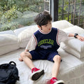 Boys' Sports Suit Summer Short Sleeved Basketball Suit Set Thin Quick Drying Basketball Suit Color Blocked Fashion Sports Style