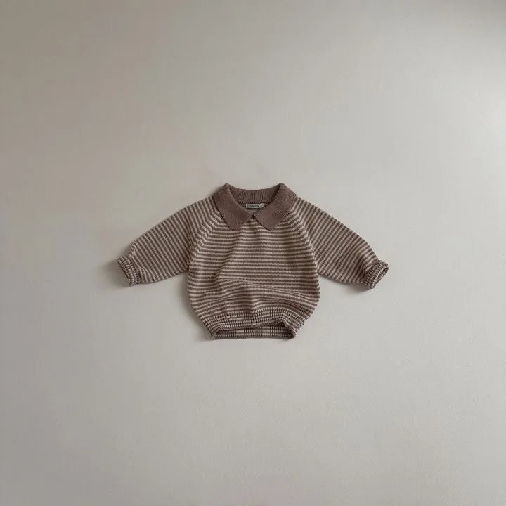 Kids Boys Girls Vintage Striped Lapel Sweater Cotton Baby Casual Polo Shirts 2025 Autumn New Children Long Sleeve Knit Sweater