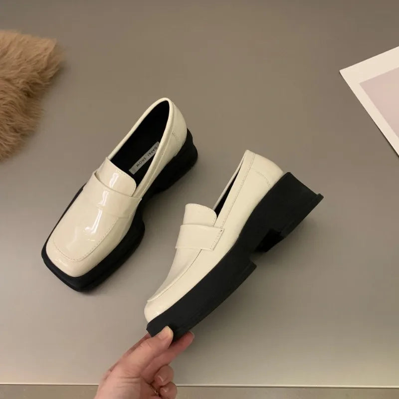 Women Luxury Loafers Fashion Square Toe Platform Moccasins Ladies Pumps Design Evening Party Heel Shoes Ladies Casual Solid Shoe