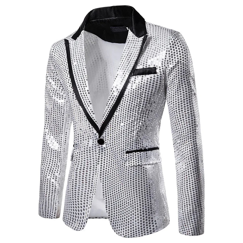 New Men's Dress Suit Round Sequin Boutique Casual Suit Jacket Men Wedding Stage Performance Costume Bar Nightclub Host Suit Tops