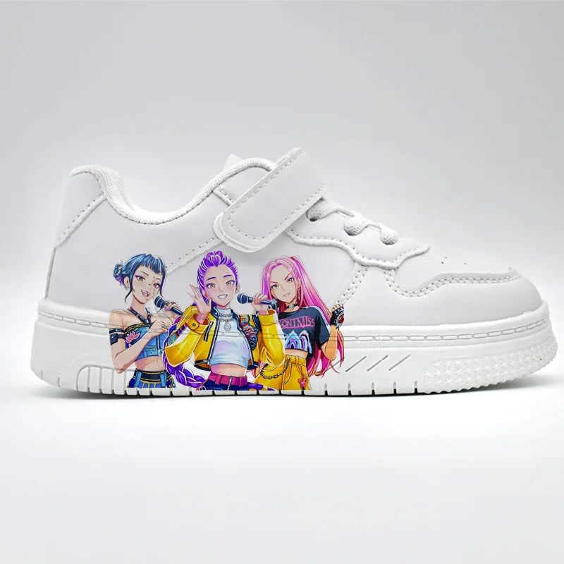 Kids Casual Sport Shoes Girls Cartoon Print Training Shoes Children's Anti-slip Sneakers Student Pu Leather Outdoor Shoes