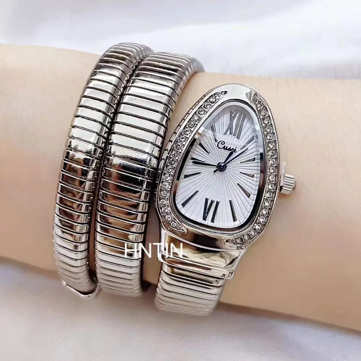 Fashionable Women's Snake-Shaped Bracelet Watch With Unique Design, Snake Coil, Elegant Bracelet, Ladies' Quartz Watch With Roma