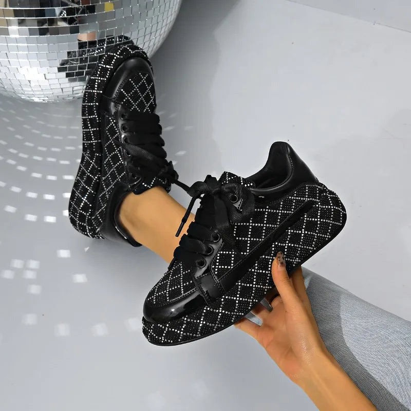 Designer Women's Sneakers Crystal Rhinestone Sparkles Shoes Luxury Platform Shoes Womens Trainers Fashion Lace-up Casual Shoes
