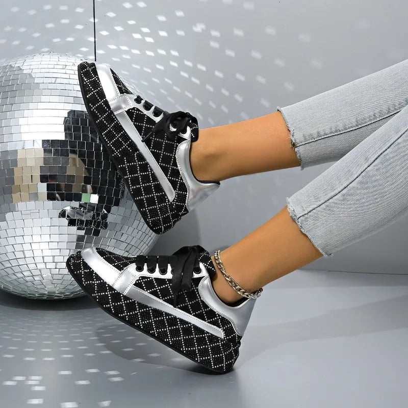 Designer Women's Sneakers Crystal Rhinestone Sparkles Shoes Luxury Platform Shoes Womens Trainers Fashion Lace-up Casual Shoes