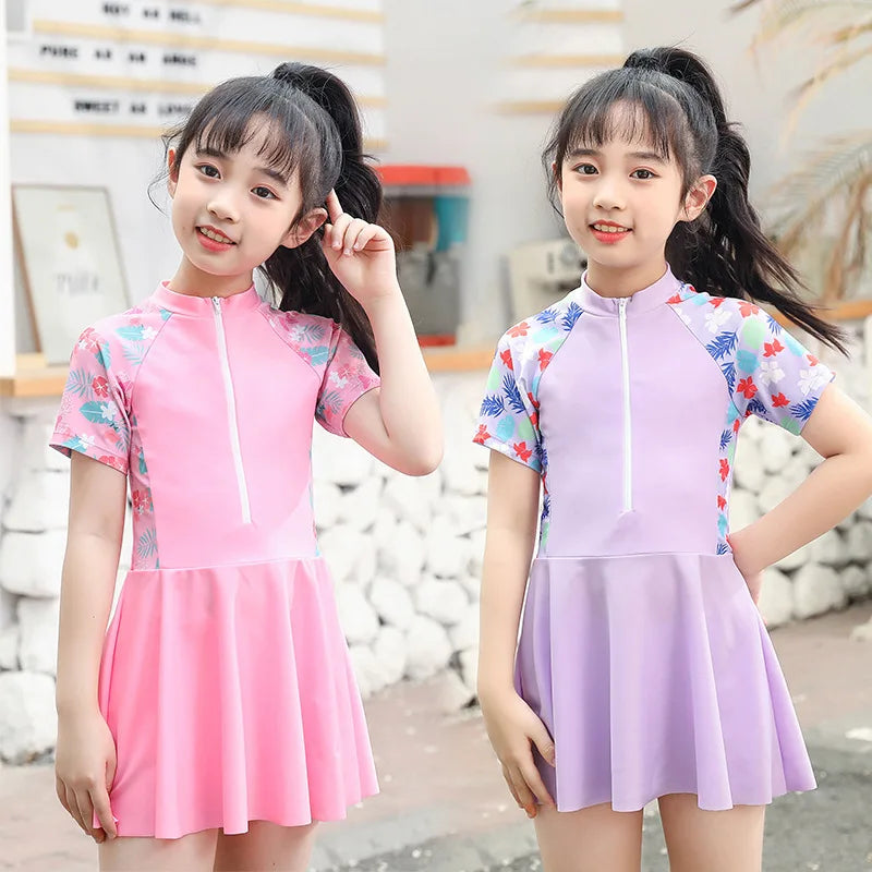 Children Swimsuit For Girls Separate Two-Piece Summer Floral Swimming Dress+Shorts Cute Baby Bathing Suit Toddler Kids Beachwear