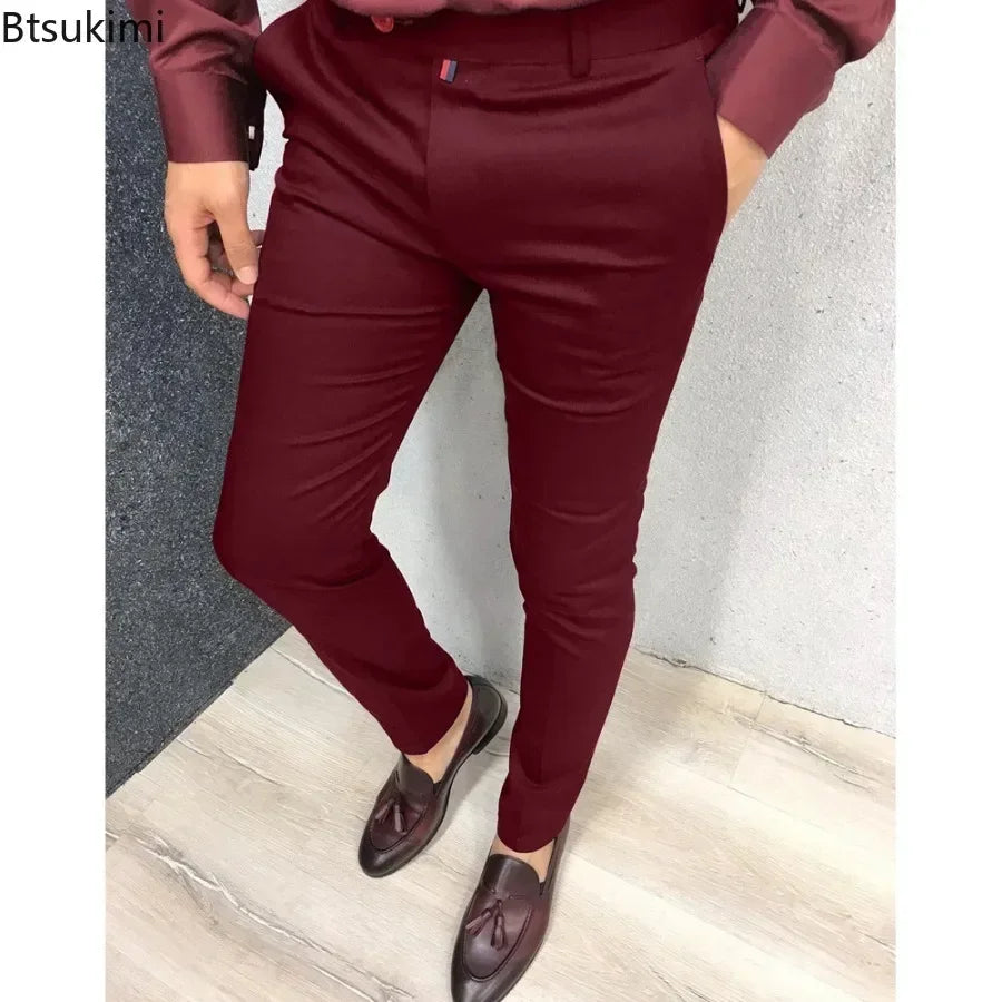 New Men's Fashion Casual Trousers Daily Office Business Formal Pants Solid Slim Pencil Pants Men Versatile Pants for Four Season