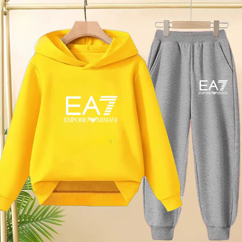 Kids Autumn Winter Hoodie  Letter Print Clothing Casual Top+Trousers 2PBoy Girl 3-12Yrs Child Gift Brand Sports Coat Jogging Set