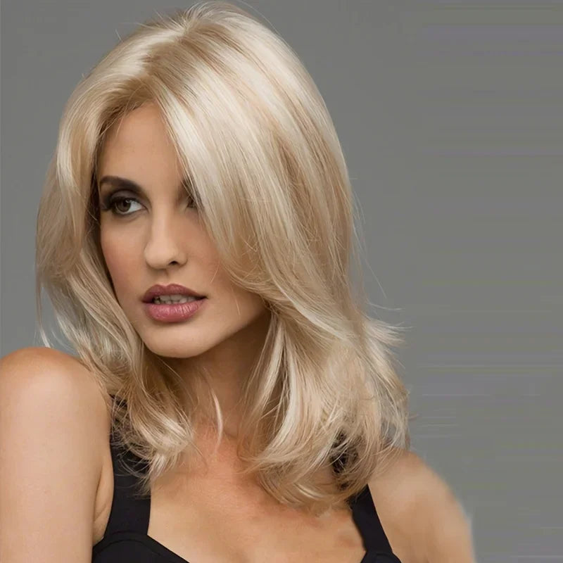 Women's Blonde Medium Synthetic Wig Cover, Straight Hair, Suitable for Everyday Dress Wig Accessories