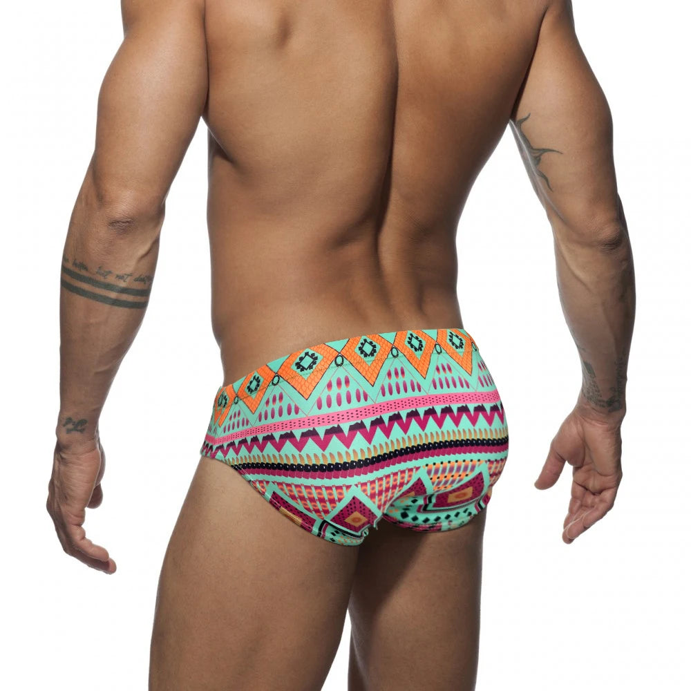 Summer Swimwear Man Swimming Briefs Sexy Mens Low Waist Print Swimsuit Sunga Hombre Pad Push Up Sport Quick Dry Bathing Suit