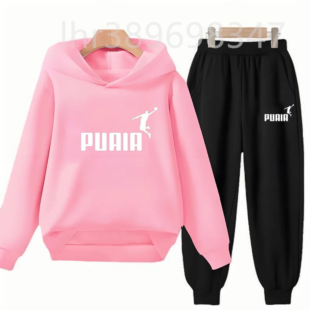 Children's Hoodies Top+Trousers Suit Girls Boy Age 3-12 Coat Casual Toddler Sweatshirt Hood Black Long Sleeves Clothing