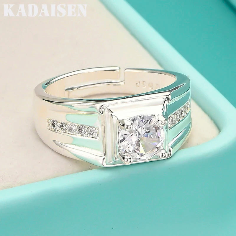 925 Sterling Silver Men AAAAA Zircon Adjustable Ring For Woman Wedding Engagement Party Fashion Charm Jewelry
