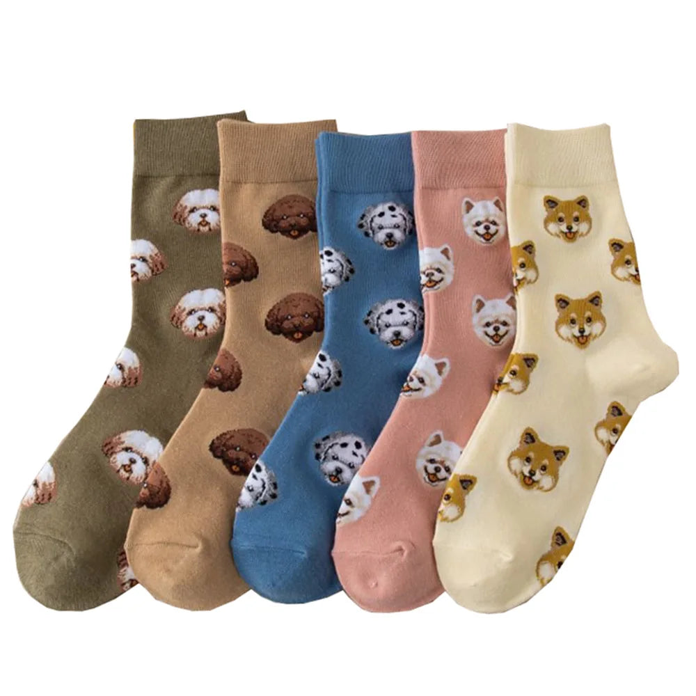 5 Pairs Cute Cartoon Animal Women's Socks Fashion Street Style Fun Middle Tube Socks