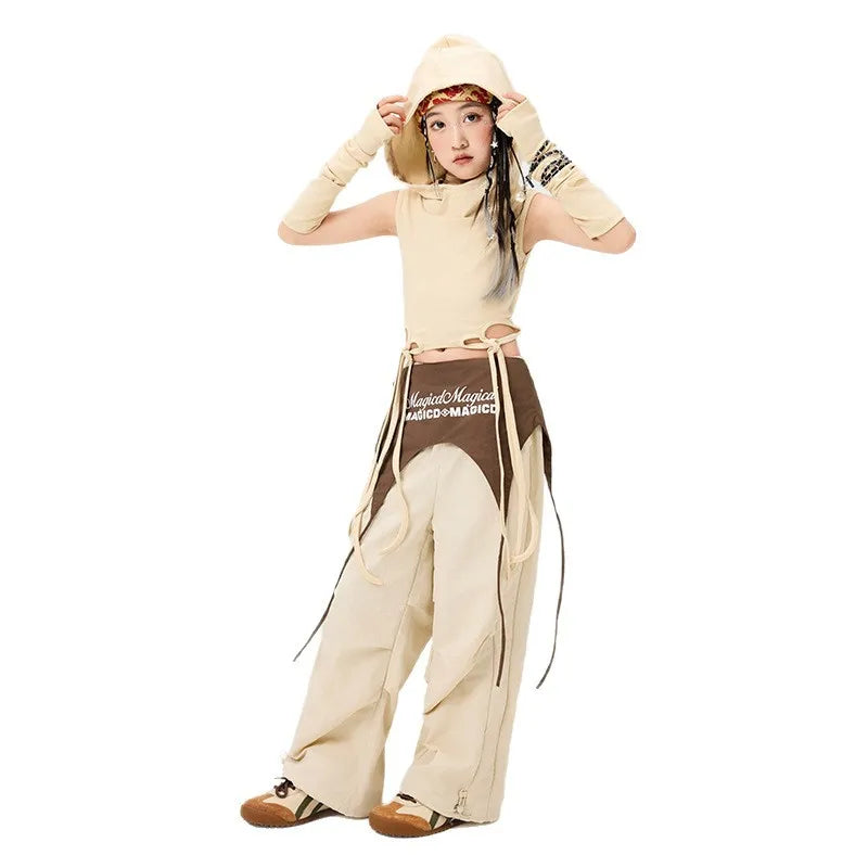 Girls Hip Hop Hoodies Joggers Pants Child Street Dance Hooded Crop Top Costume Kids K-pop Streetwear Jazz Girl Group Clothes Set