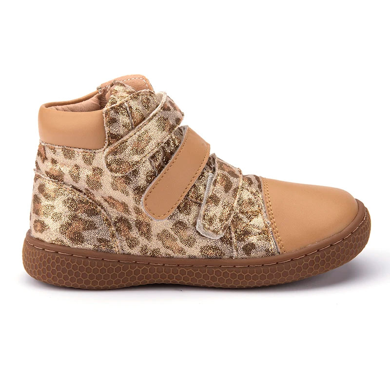 PEKNY BOSA Leopard boots kids shoes for girl ankle shoes soft bottom leather boots wide toes chid barefoot shoes for boy