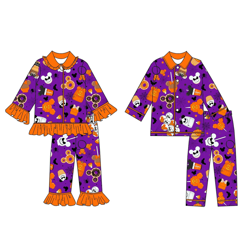 Wholesale Purple Children's Halloween Pajamas Kids Pumpkin Cany Set Boys Girls Clothing