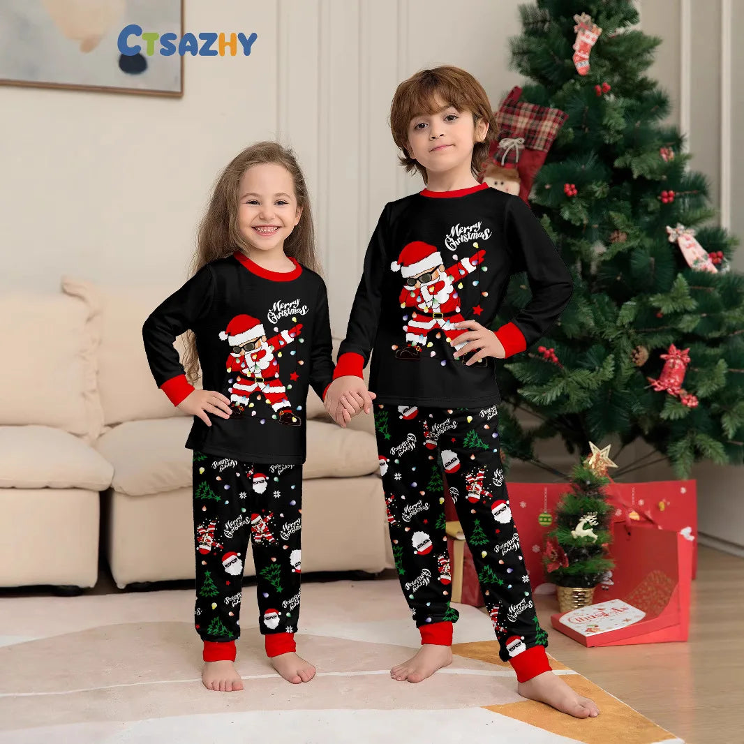 2025 New Christmas Family Matching Pajamas Santa Claus Print Adult and Children's Pajama Set Soft Sleepwear Xmas Family Look Pjs