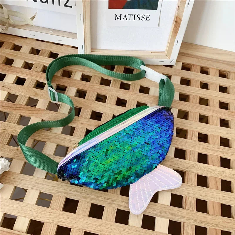 Fashion Kids Bag Sequin Fanny Pack for Girl 2022 Summer Coin Purse Small Belt Bag Shiny Mermaid Waist Pack Children Beach Bags