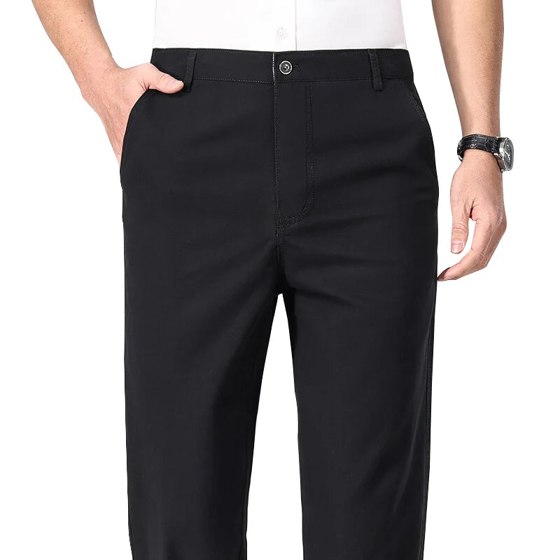 Spring Summer Cotton Suit Pants Men Solid Color Smart Casual Dress Trousers Man Lightweight Zipper Fly Straight Breathable Pants