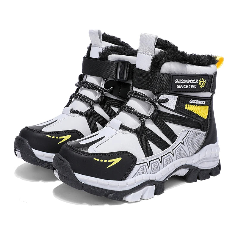 Kids Snow Boots Winter Fashion High Top Warm Plush Comfortable Anti Slip Stable Walking Shoes Boys Outdoor Sneakers Size 30-40