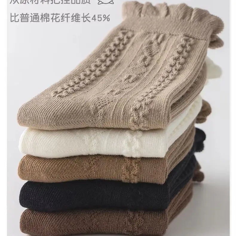 5 Pairs Girls Socks Spring Autumn Ruffle Socks Cotton Socks Kids Lolita Fancy Socks Twist Pattern