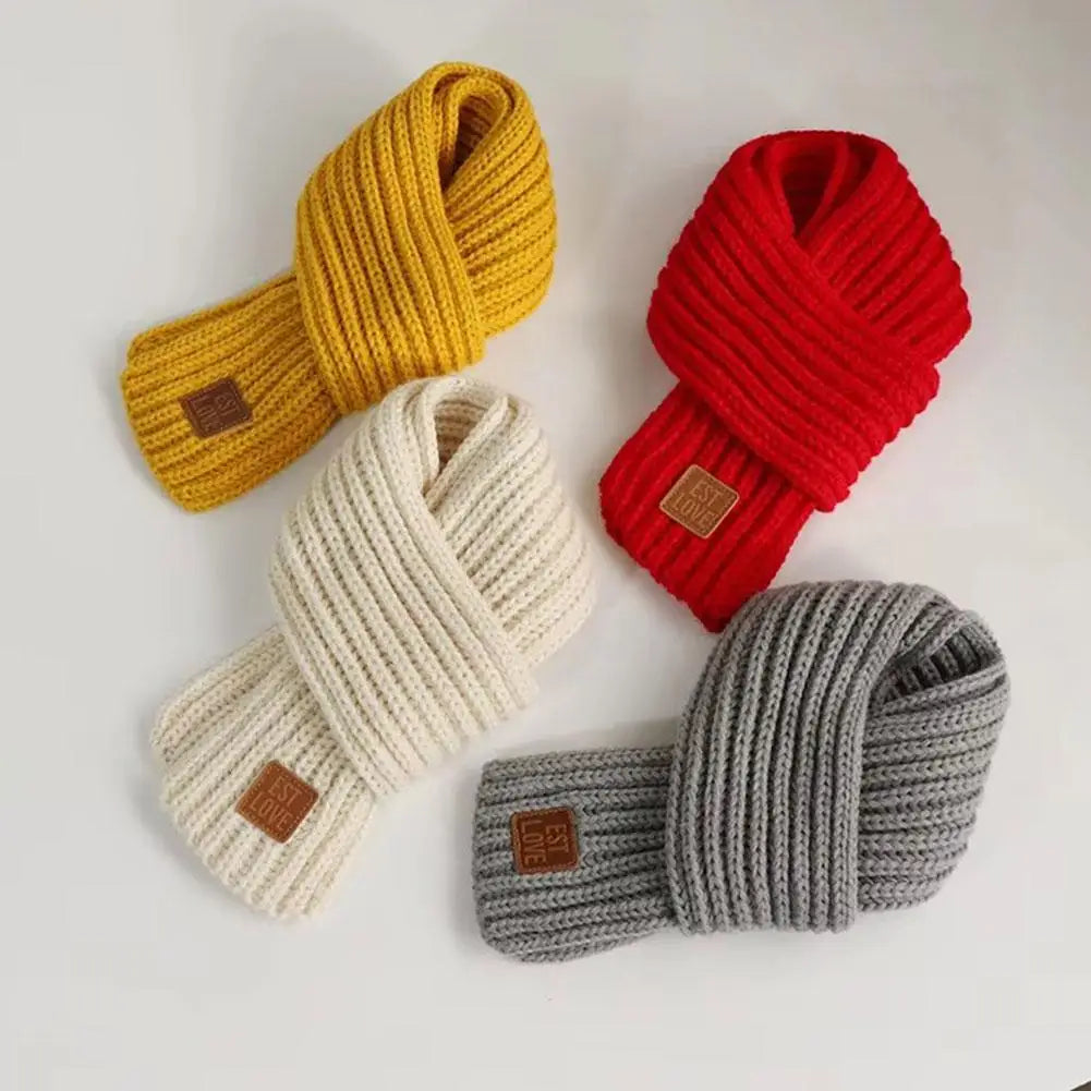 Kids Knitted Warm Scarf Thick Cold Resistant Solid Color Soft Short Style Lovely Scarf Christmas Gift Green Scarf Accessories