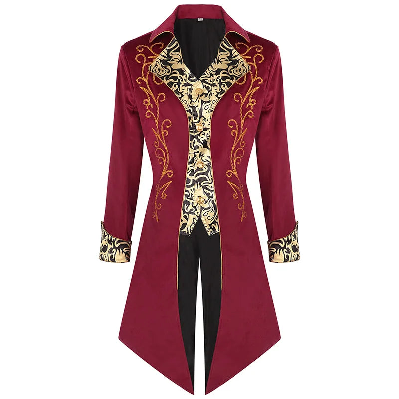 Red Black Purple Colors Men's Steampunk Style Retro Design Mid-length Tailcoat Jacket Gothic Era Frock Uniform Jacket