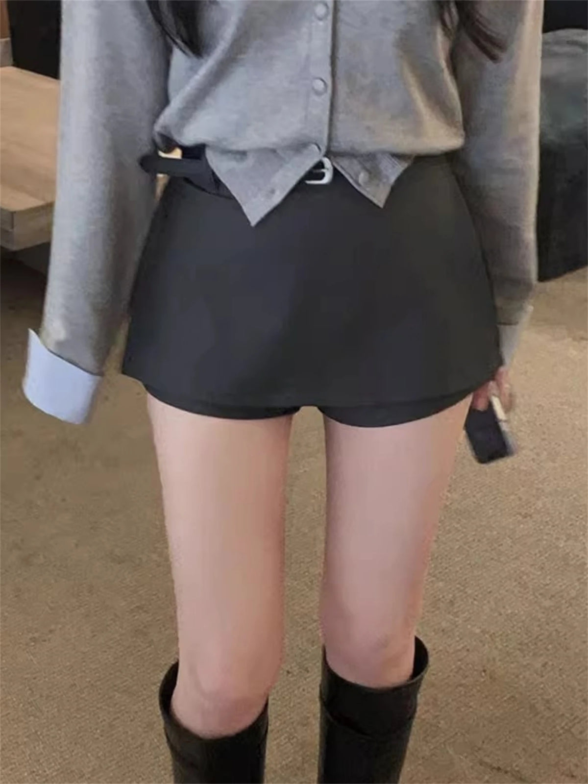 High Waist A-Line  Skirt Suit Bla Women's Korean Sle Belted f-length Skirt Commute Stand Fit Summer Collection