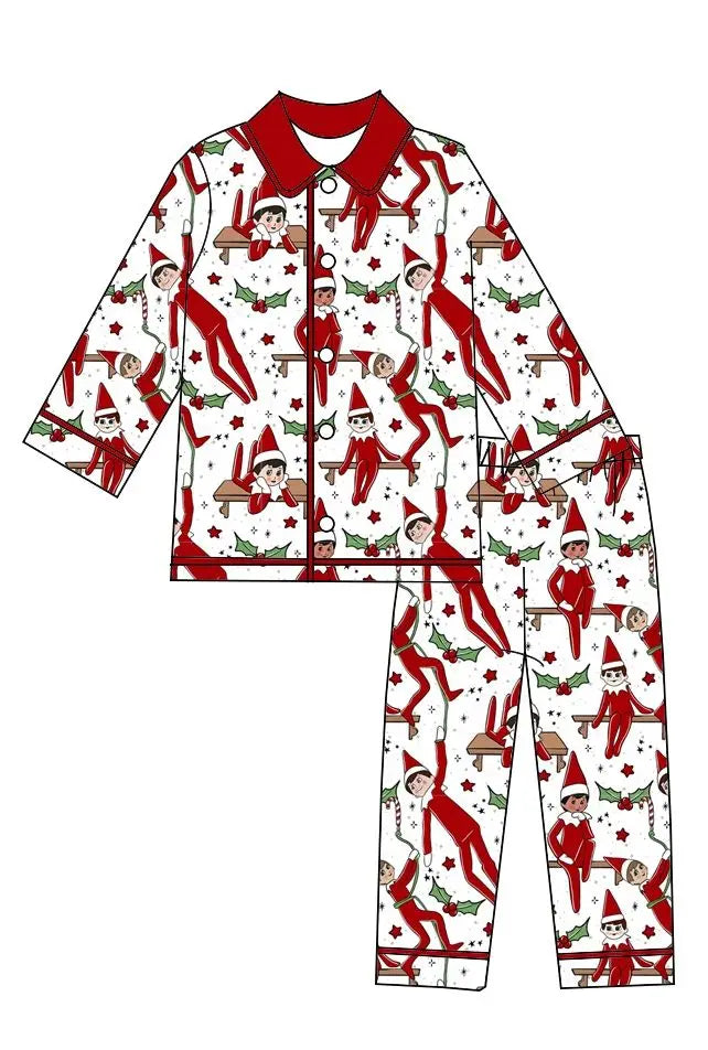 Custom Boutique Children Christmas Pyjamas Set Kids High Quality Frills Girls Boys Pajamas Clothing