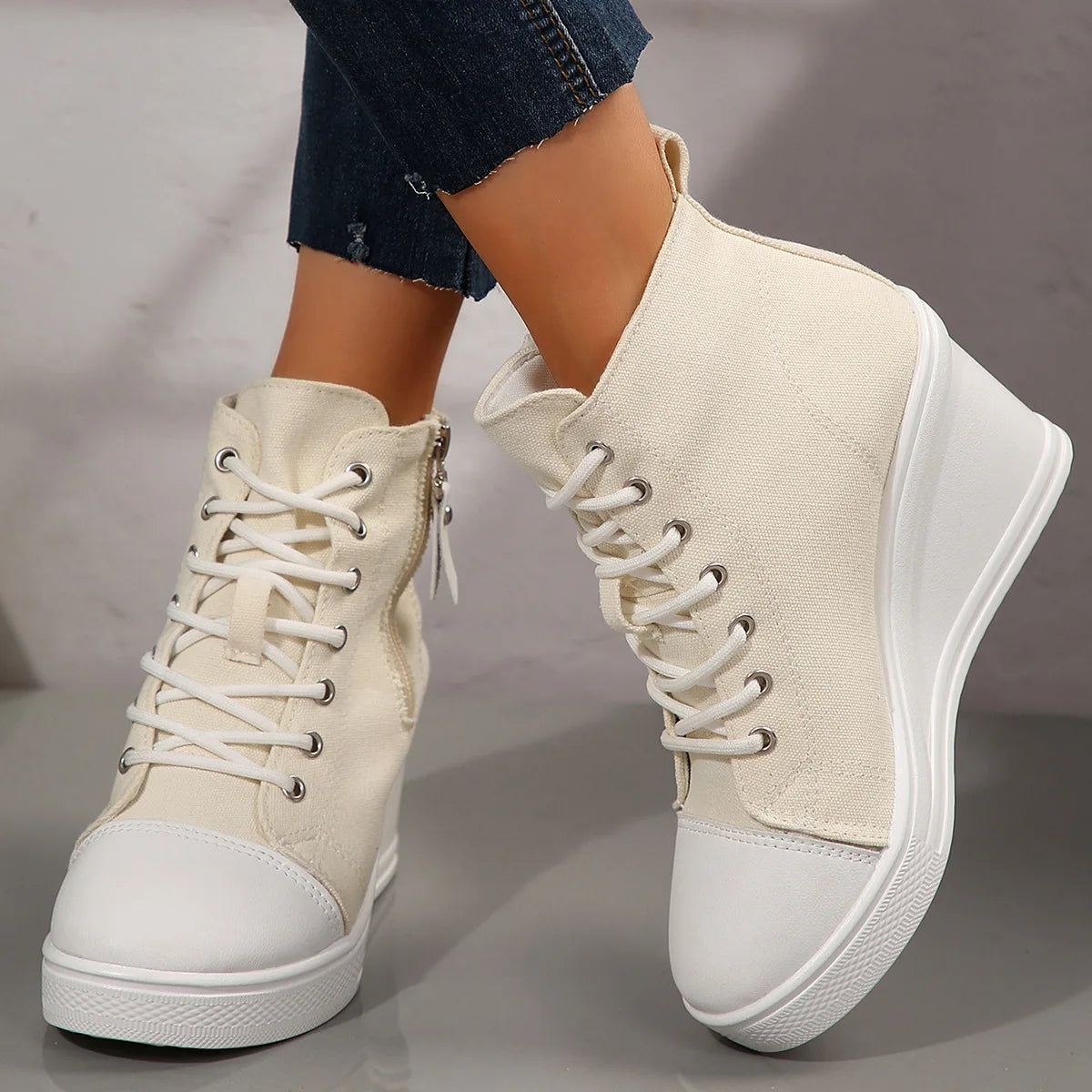 women's sneakers new invisible wedge heels zip lace up classic canvas shoe Platform fashion lightweight high top shoes for women