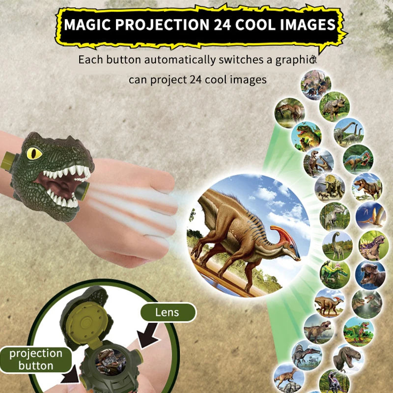 Children Watches Dinosaur 24 Projection Patterns Toys for Boy T-rex Projection Cartoon Watch Clock Kids Christmas Gift