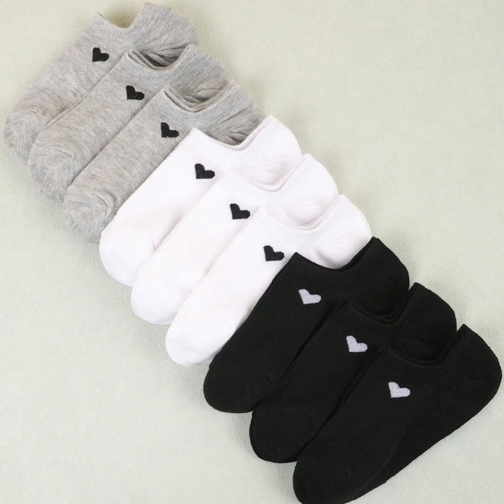 Womens No Show Socks Heart Pattern Black White Gray Versatile and Classic Comfortable Breathable Moisture Wicking Soft Daily Use