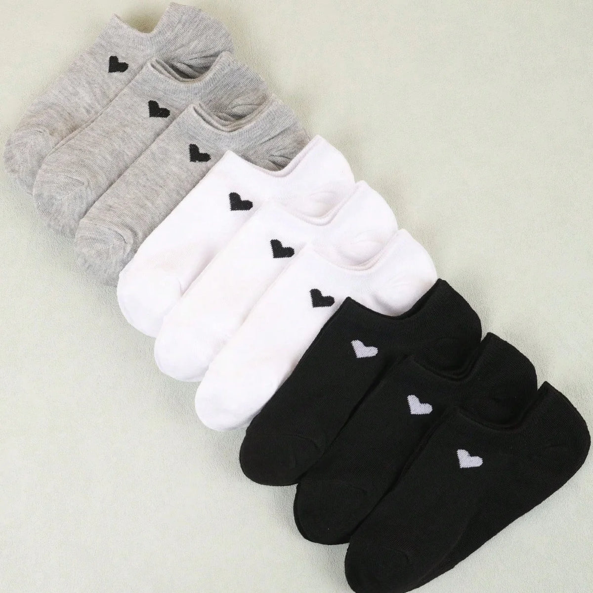 Womens No Show Socks Heart Pattern Black White Gray Versatile and Classic Comfortable Breathable Moisture Wicking Soft Daily Use